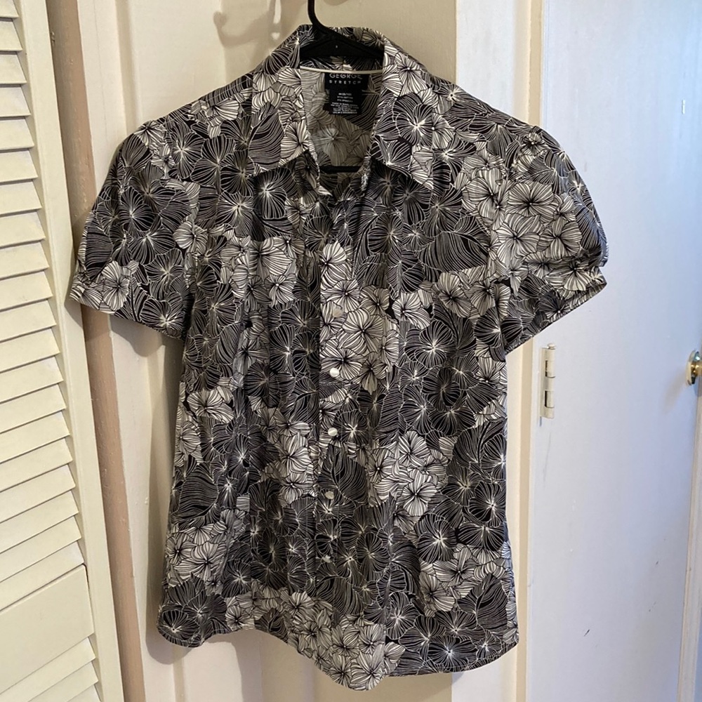 George Stretch Black and White Floral Blouse